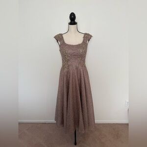 Mac Duggal Mocha midi embroidered dress **sample** size 4